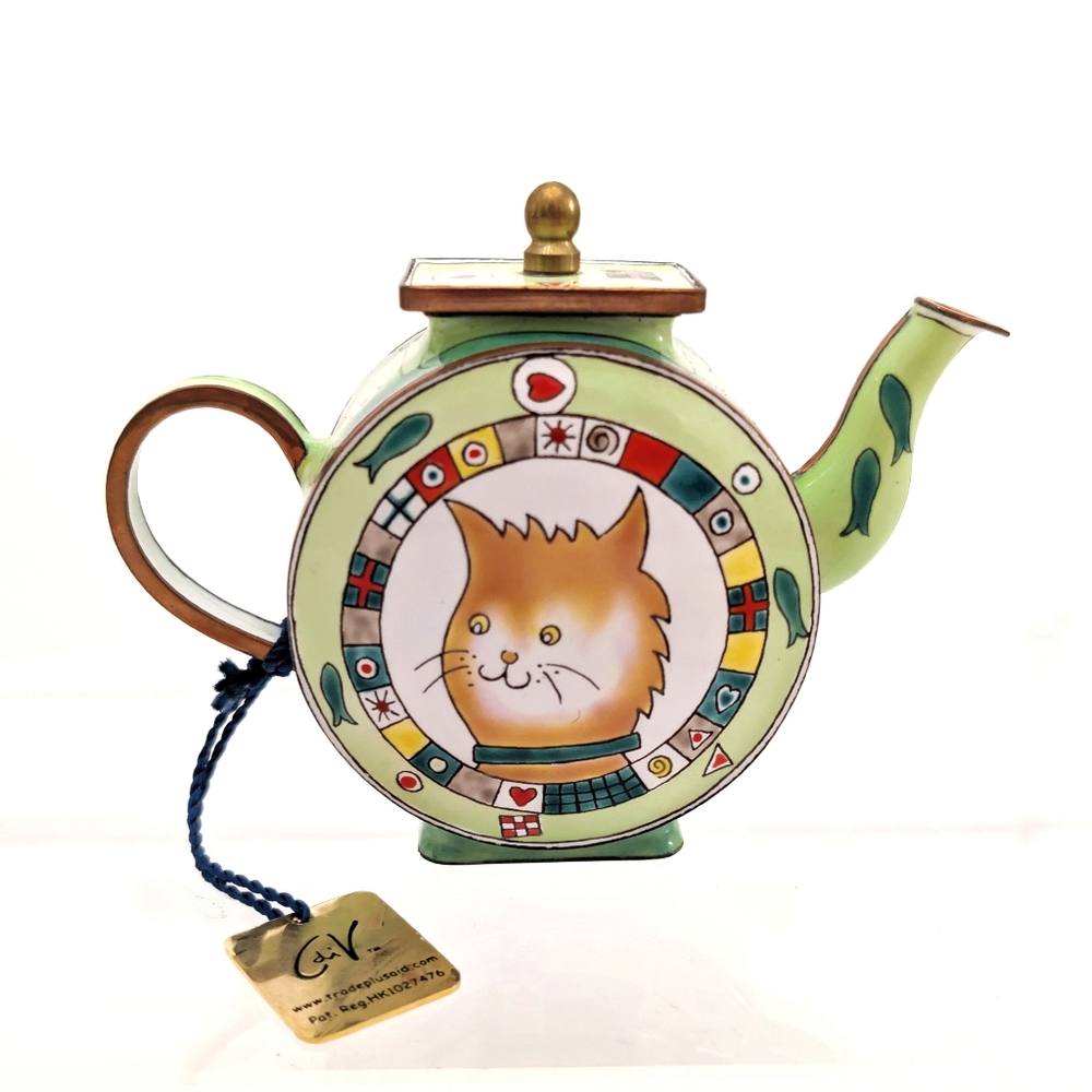 Vintage Signed & Numbered Charlotte di Vita Enamel Cat Teapot